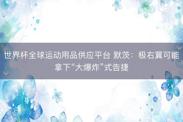 世界杯全球運動用品供應平臺 默茨:極右翼可能拿下“大爆炸”式告捷